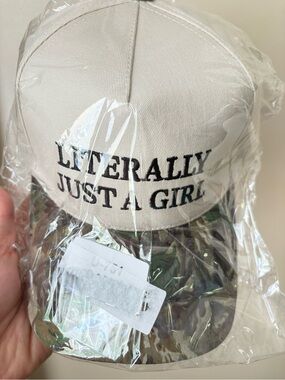 Literally Just A Girl Baseball Cap - Cream & Camouflage